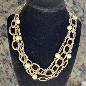 Premier Designs Bellisimo 3 strand silver and‎ pearl statement collar necklace